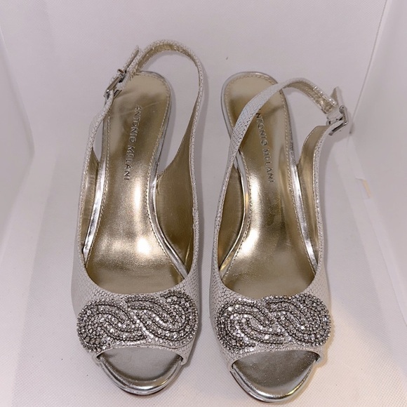 Antonio Melani Sierra Metallic Silver Slingback Peep Toe Heel Size 8M - EUC - Picture 9 of 14